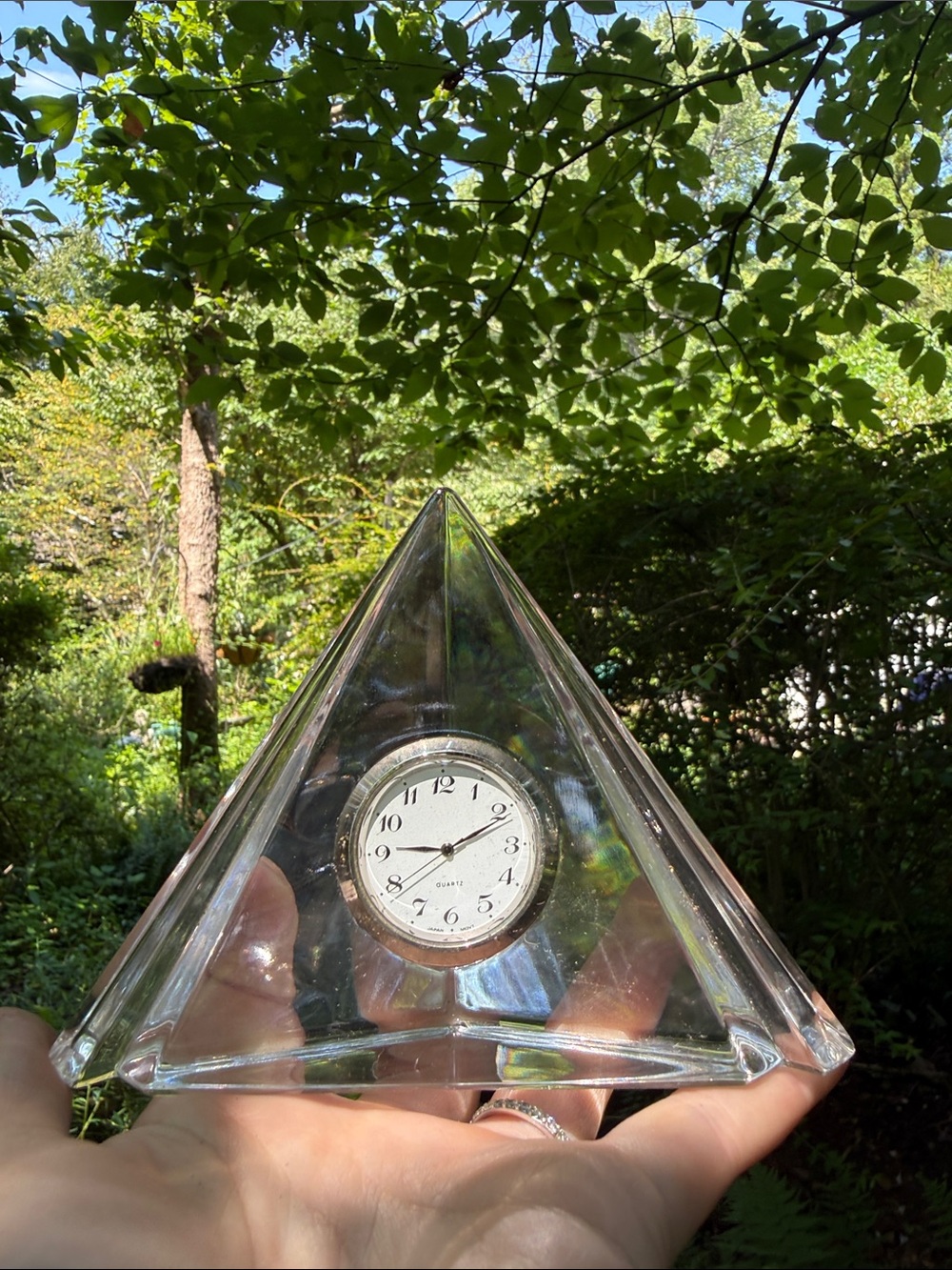 Lenox Clear Crystal Pyramid Clock with White Face and Silver Trim